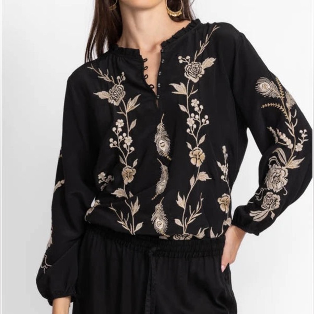 Johnny Was silk Calipso Button Neck Field Blouse NWT oversized - Picture 5 of 15